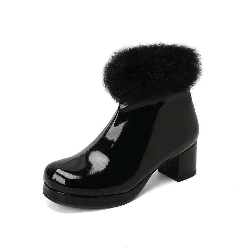 Womens Short Boots For Fall Winter Patent Leather Chunky Heel foto 3