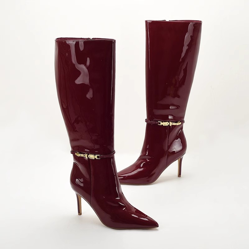 Stiletto-heeled Leather Belt-buckle Zip Thigh-high Boots For Women foto 2