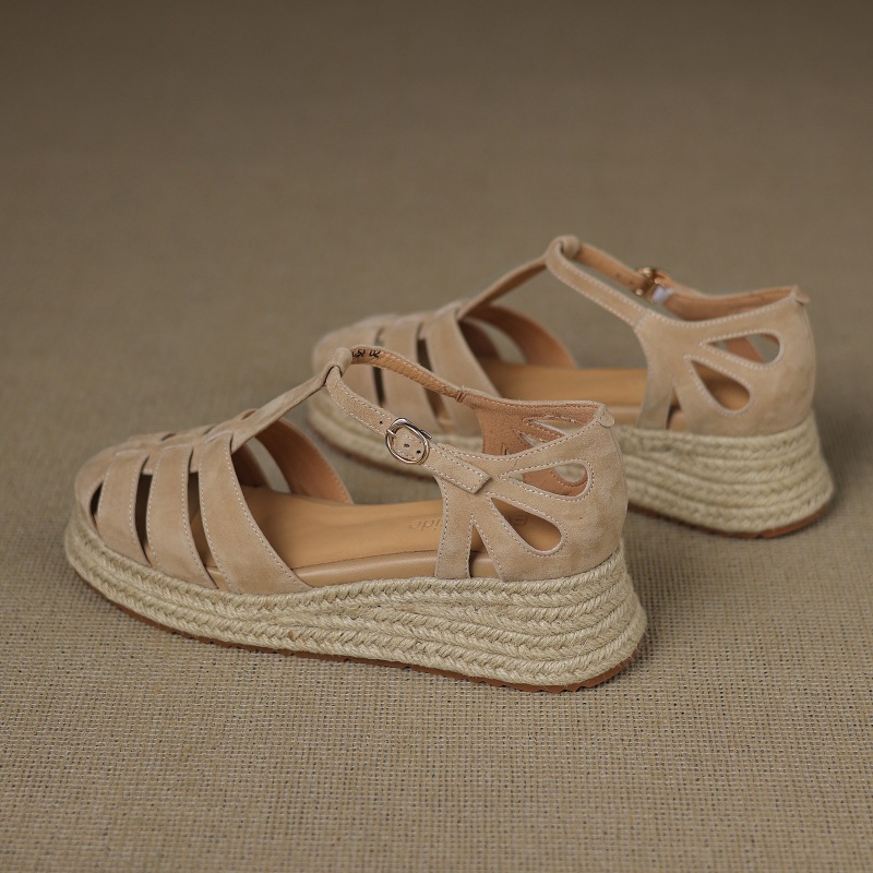 Straw-woven Wedge-heel Roman Sandals For Women foto 2