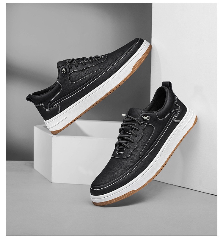 Men's Cowhide Board Shoes Thick Bottom Retro Trendy Flat Handmade Sewing foto 3
