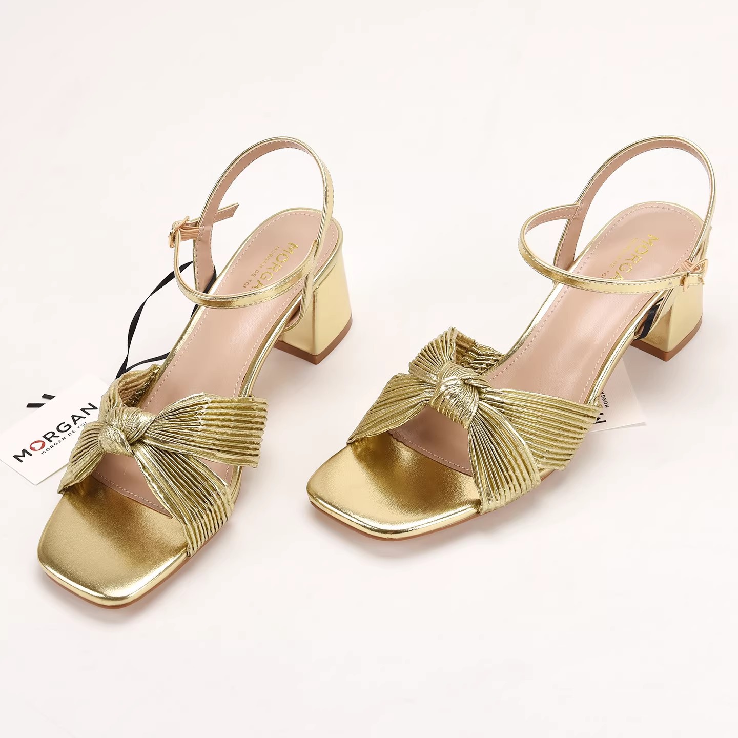 Cross-Strap Knot Square-Toe Mid-Heel Sandals foto 3