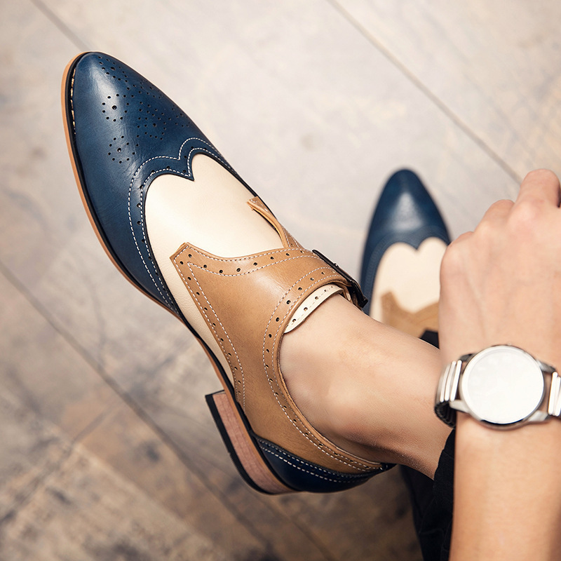 Men's Color-blocking Leather Shoes Fashion Trend foto 3