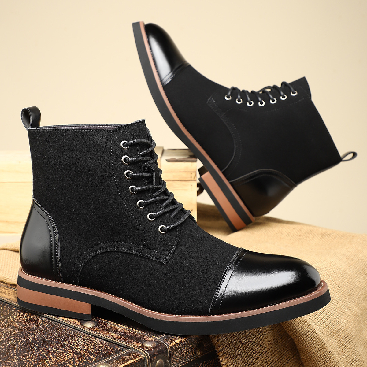 Men's Trendy Sleeve Leather All-match Casual Martin Boots foto 3
