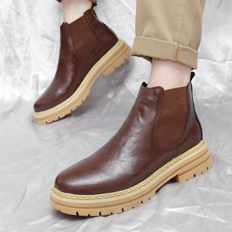 Trendy Thick-soled Work Boots Retro British Style Fleece-lined Men's Boots foto 2