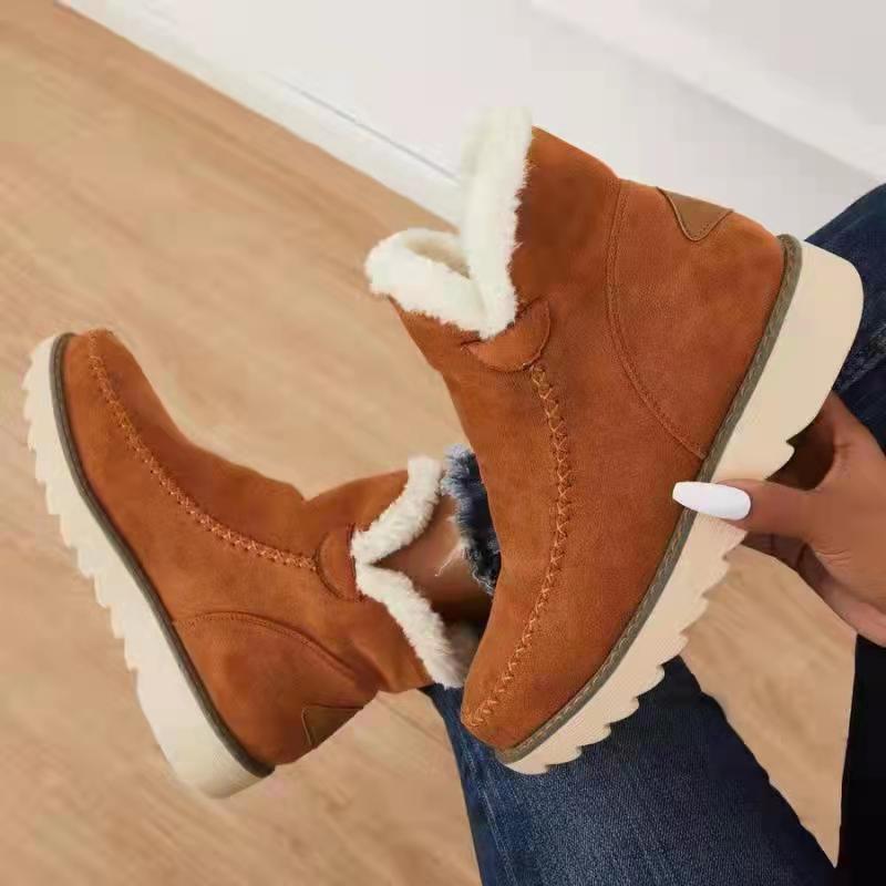 Thick Bottom Pure Color Warm Keeping Suede Snow Boots Women's Retro Cotton Boots foto 2
