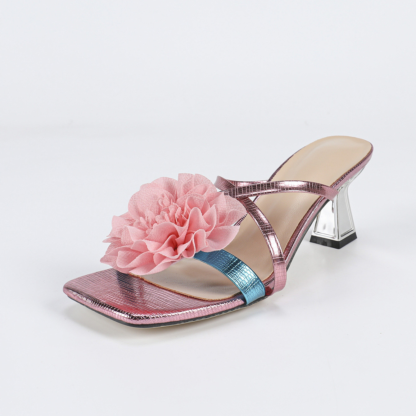 Women's Square Toe Three-dimensional Flower High Heel Sandals foto 2