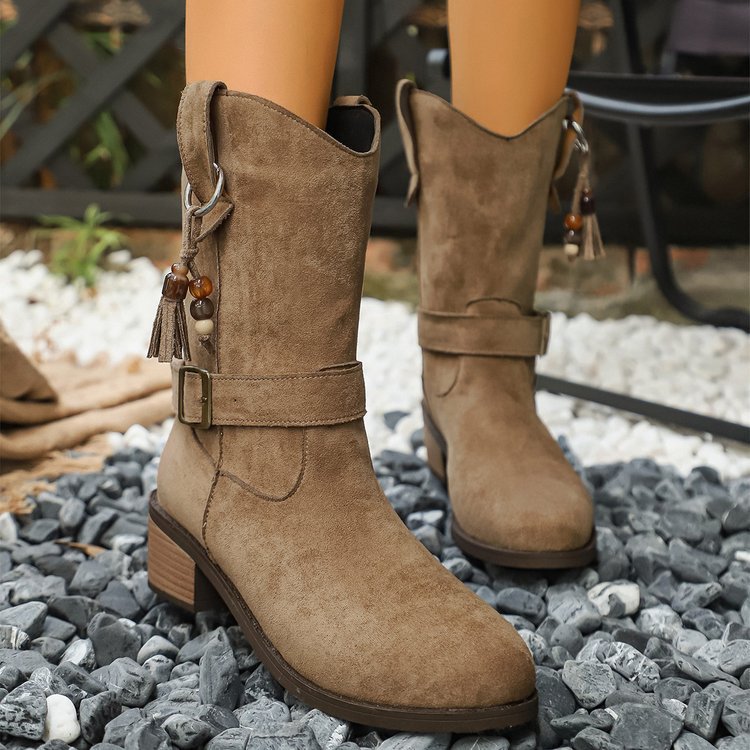 Thin Thick-soled Martin Boots With Elastic Suede foto 4