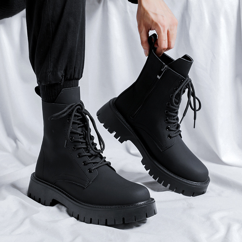 Black High-top Mid-calf Tooling Round Head Thick Bottom Martin Boots foto 5