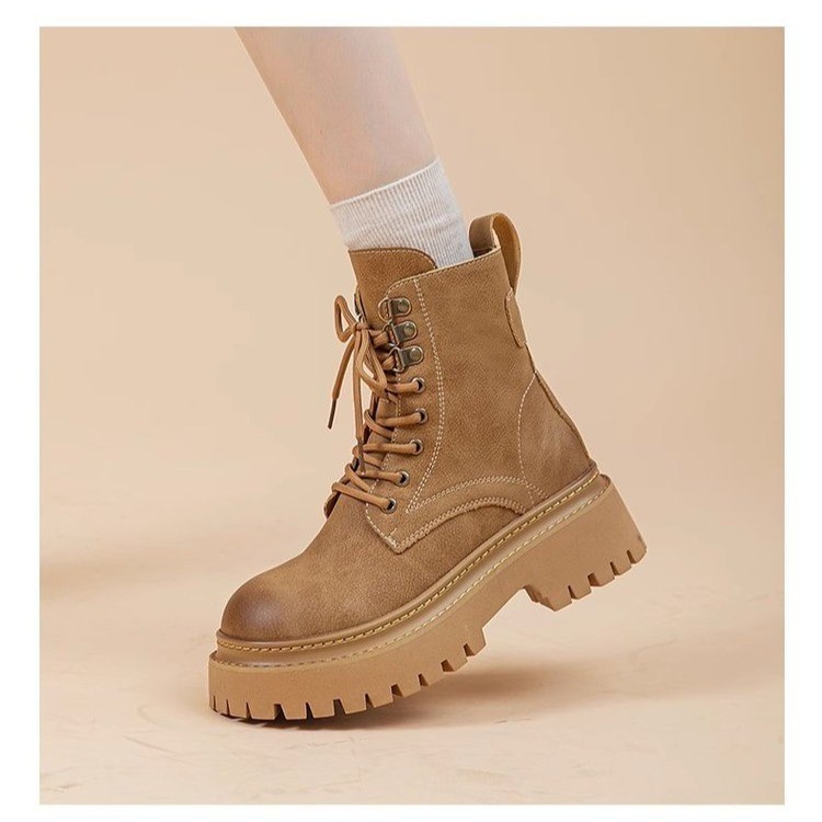 Women's Retro Height-Enhancing Mid-Calf Martin Boots foto 5
