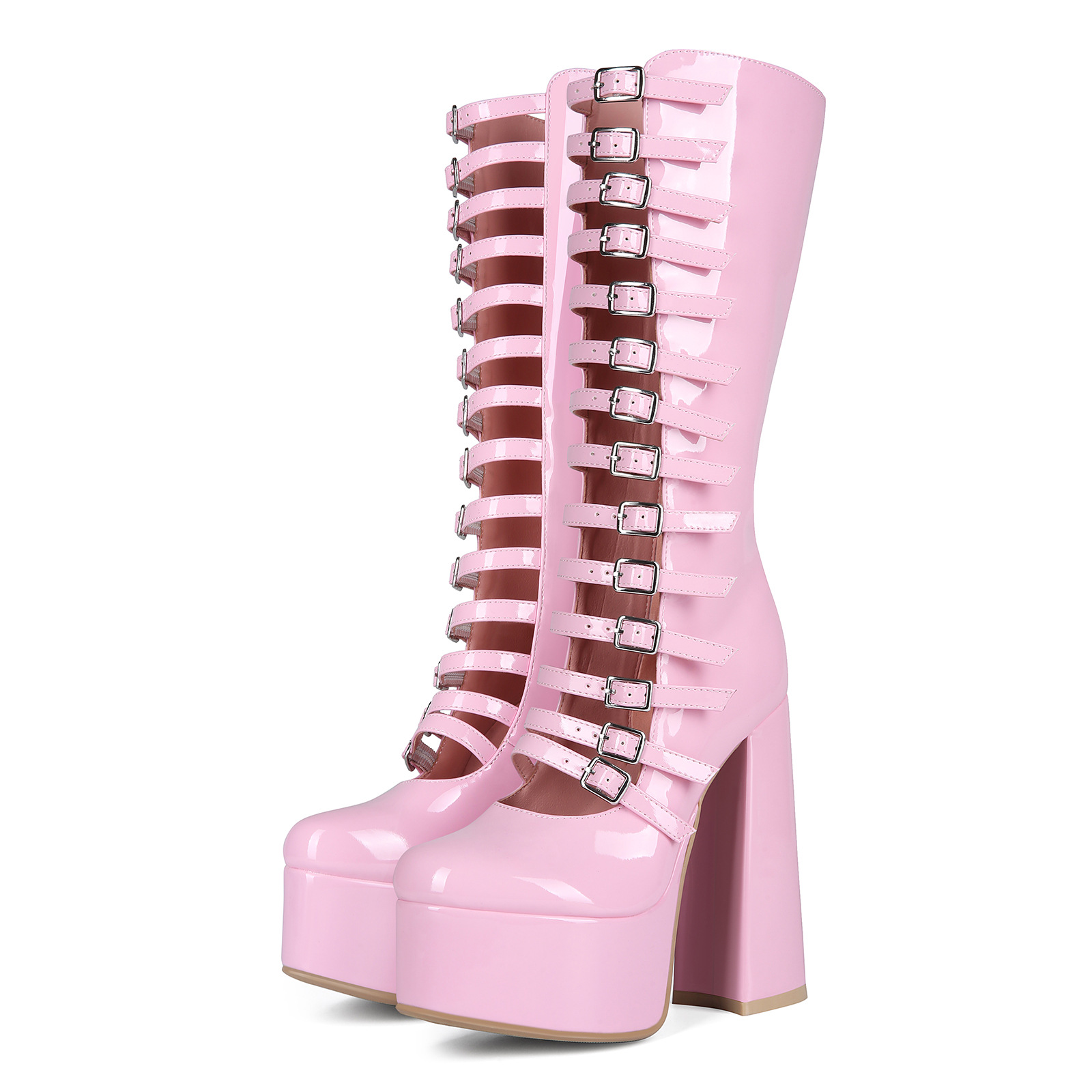 High-heeled Strap-decorated Platform Chunky-heel Plus-size Womens Over-the-knee Sandals foto 4
