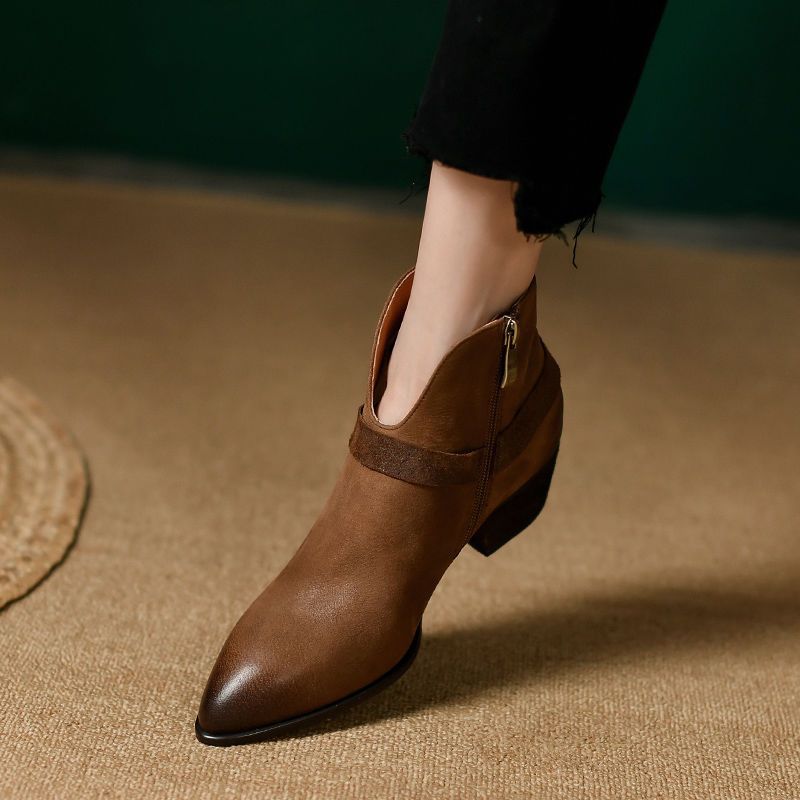 Womens Mid-heel Pointed-toe Chunky Heel Boots foto 3
