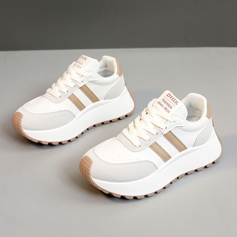 Womens Thick Soled Leather Patchwork Height Increasing Sneakers foto 2