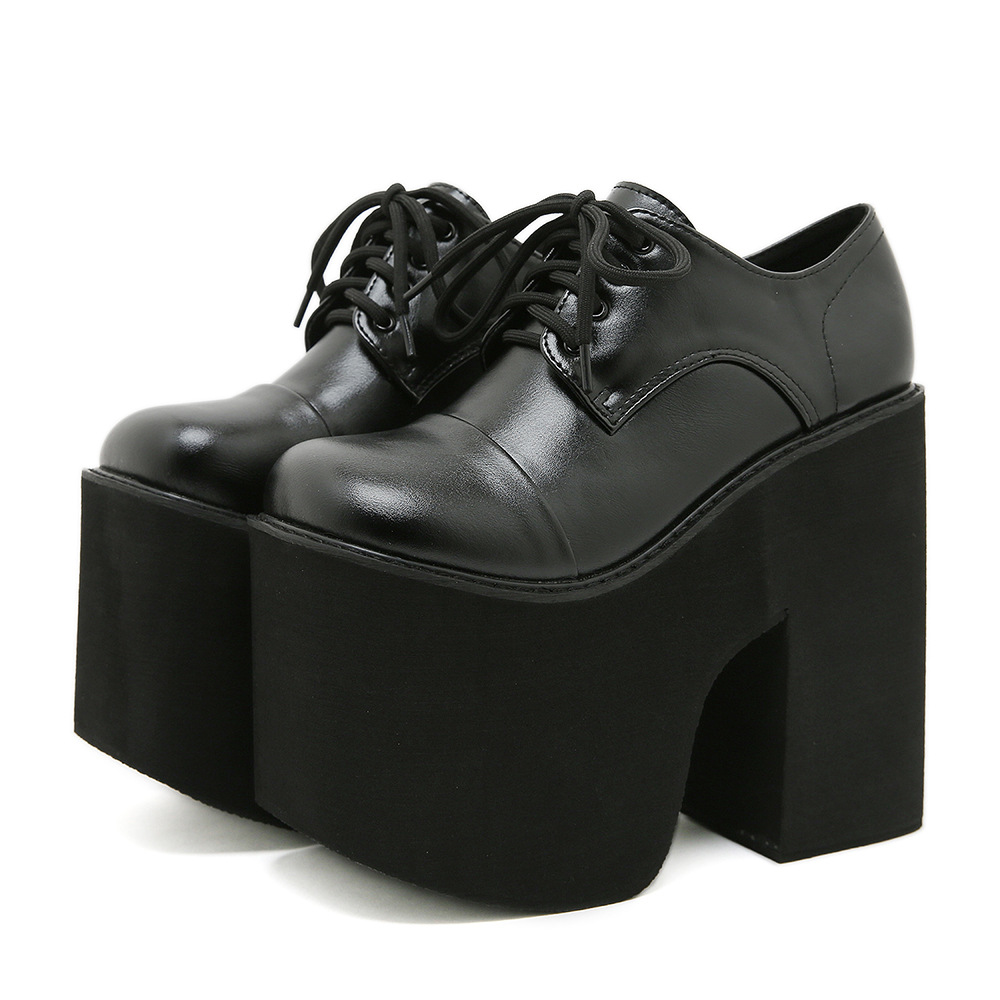Womens Round-Toe Shallow-Mouth Waterproof Platform Chunky-Heel Lace-Up Shoes foto 3