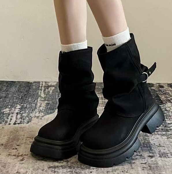 Women's Fashionable Retro Round-Toe Chunky-Soled Dr Martens Boots foto 4