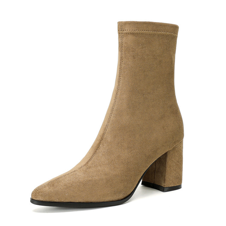 High Heel Stretch Side Zipper Thick Heel Thin Women's Boots foto 3