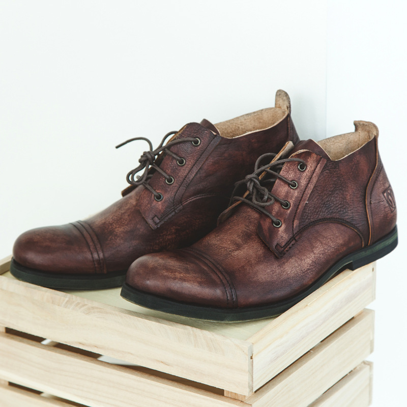 Small Round Head Breathable Men's Vintage Casual Leather Shoes foto 4