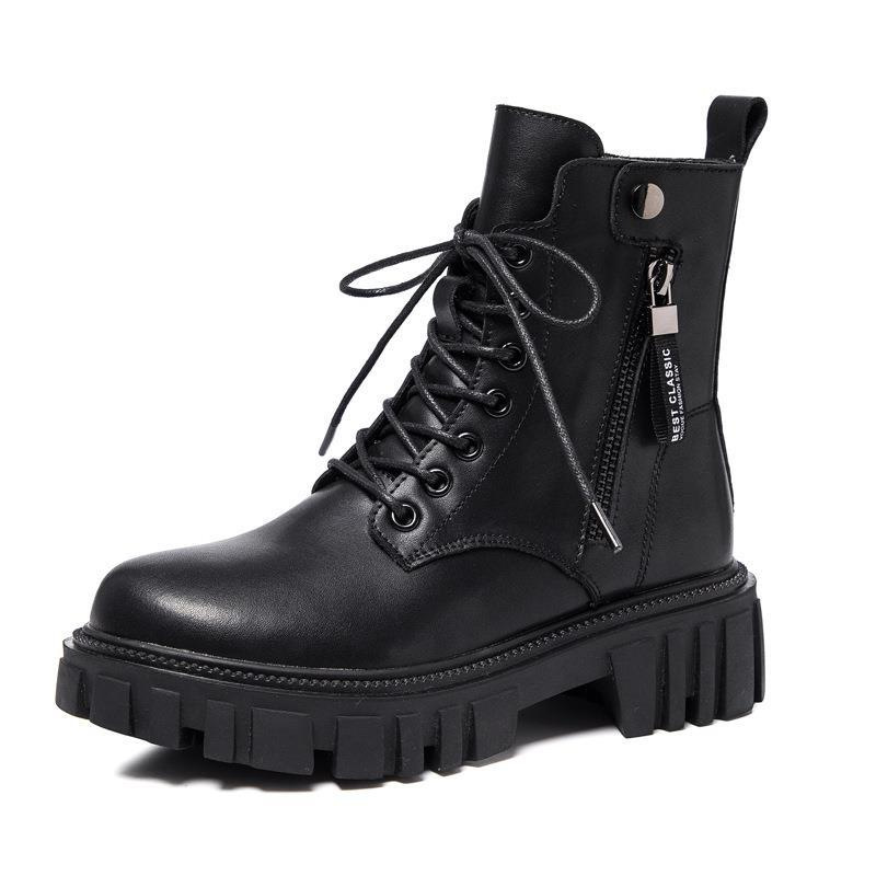 Womens Black Chunky-Soled Ankle Boots With Side Zipper foto 5