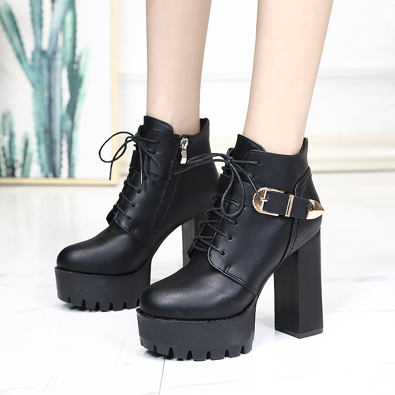 New British Style Chunky Heel Waterproof Platform High Heels foto 2