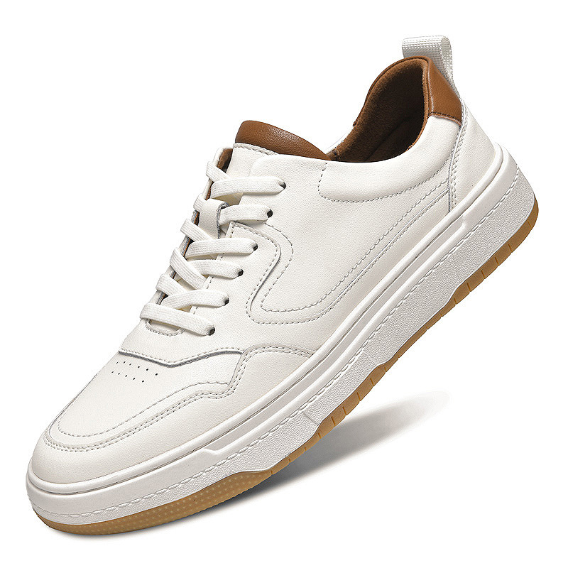 White Men's Two-layer Cowhide Autumn Men's Sneaker Korean Fashion Casual Shoes foto 5