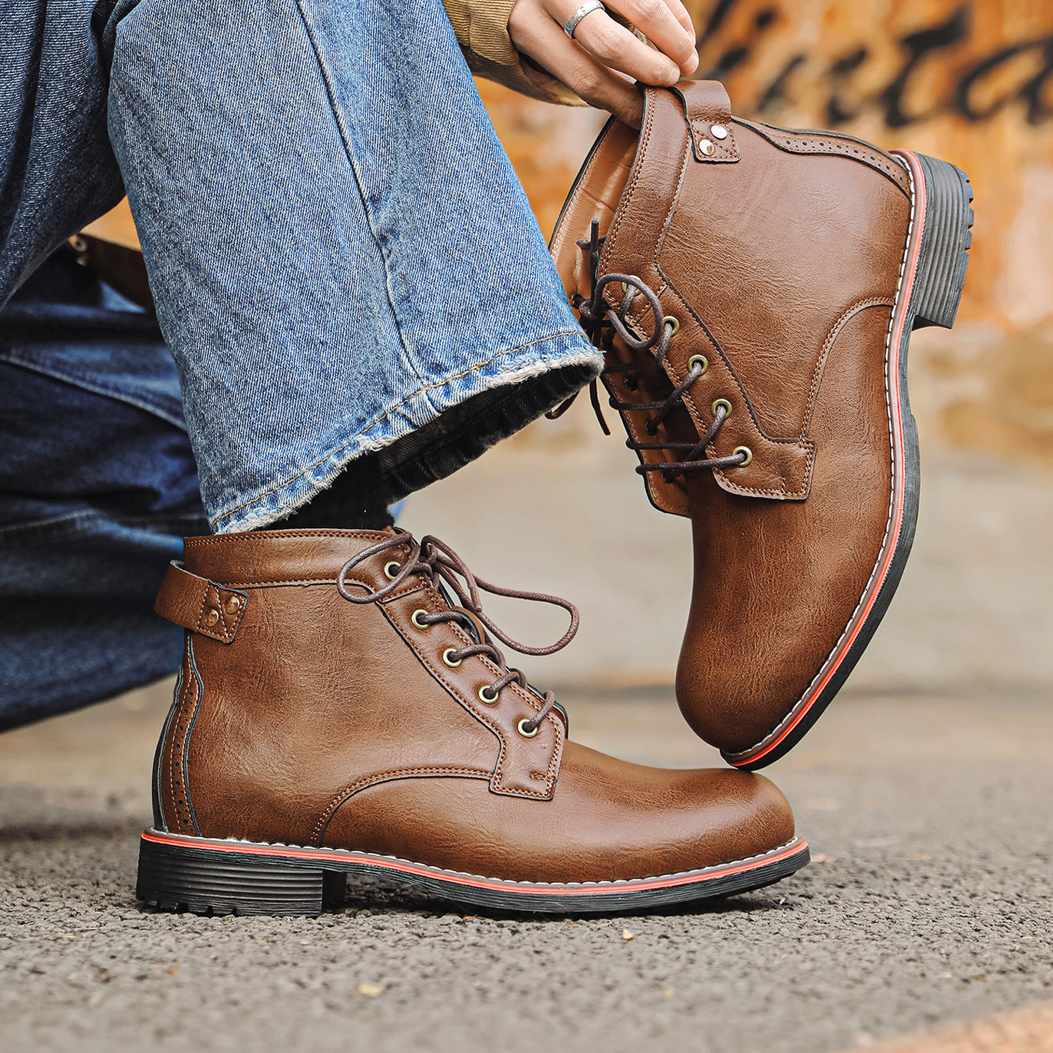 Men's Retro Lace-up Western Boots foto 5