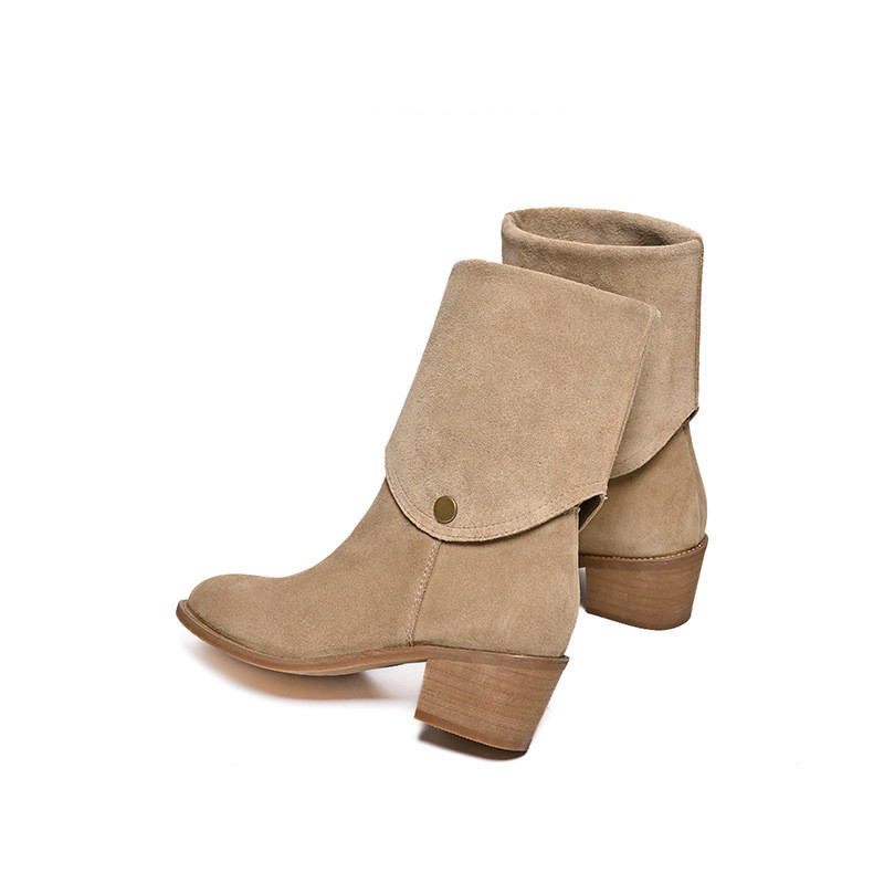 Matte Cowhide Western Denim Pointed-toe Short Tube Boots Fashion Boots Pile Style Boots All-matching foto 3