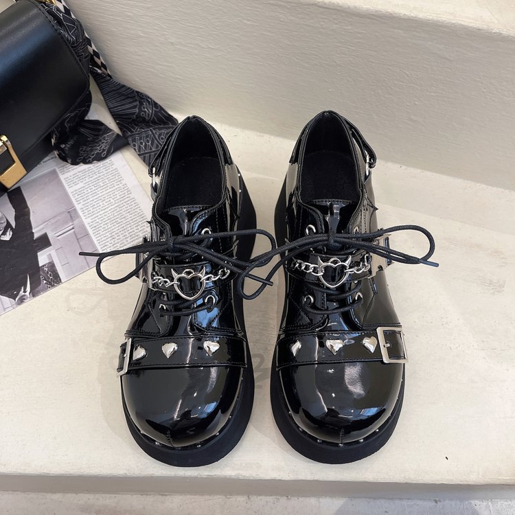 Thick Bottom Increased By Student Chain Mary Jane Shoes Black foto 3