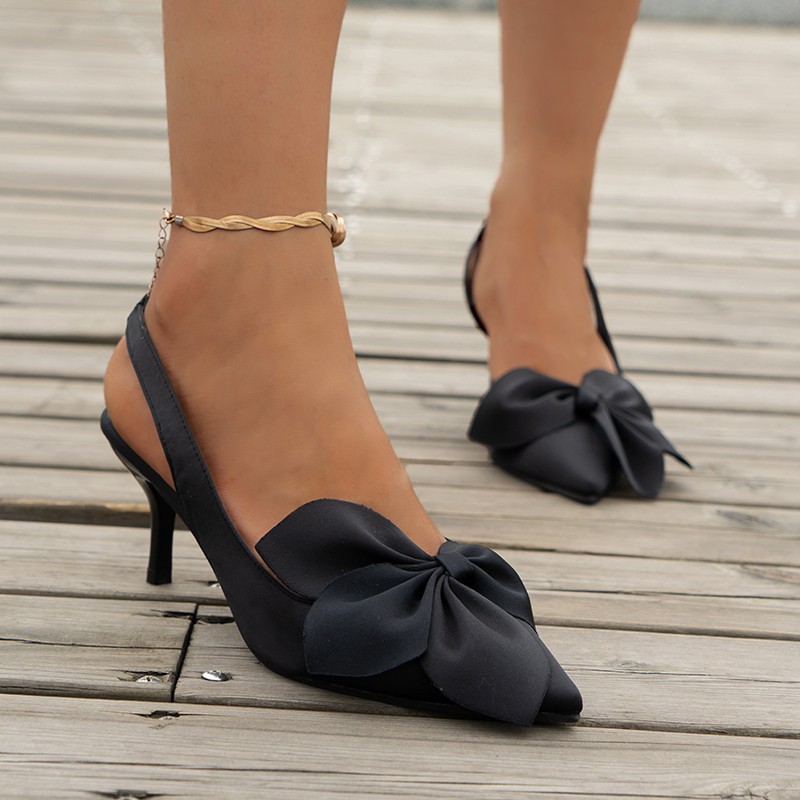 Elegant Closed-toe Pointed-Toe Bowtie High-Heel Sandals foto 3