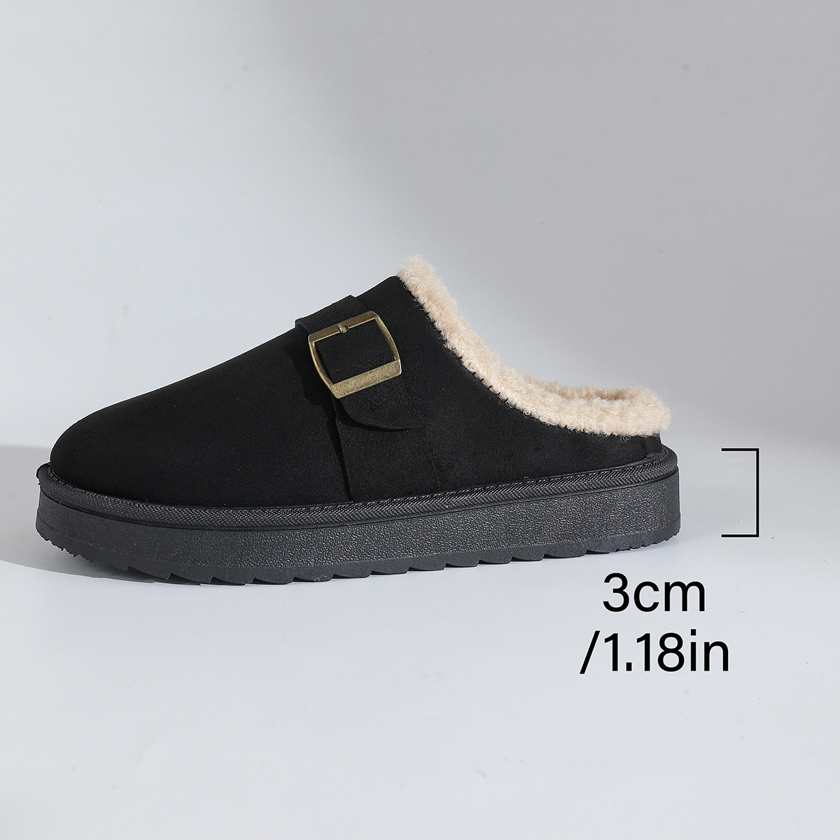 Thick Bottom Belt Buckle Fleece-lined Closed Toe Female Cotton Slippers foto 4