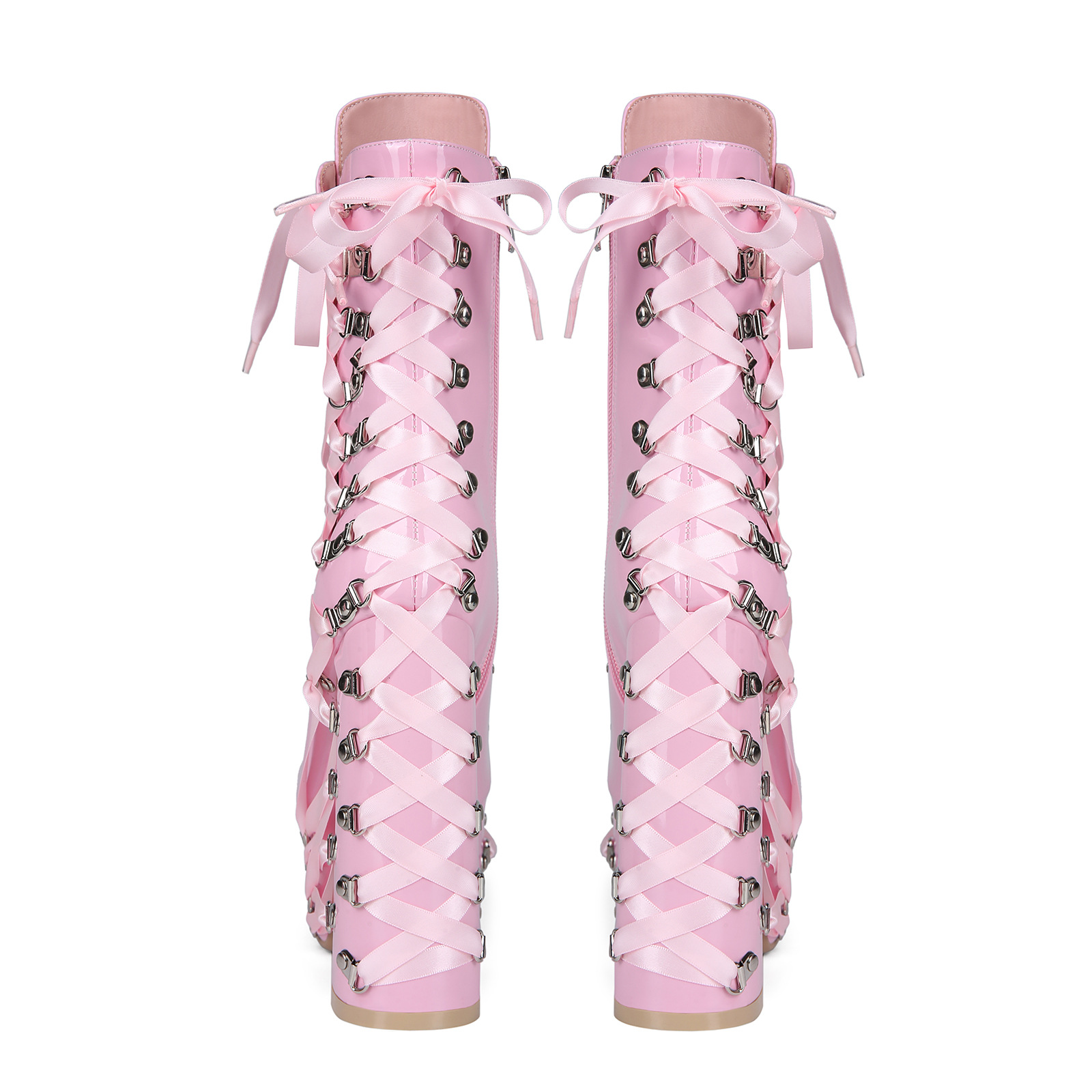 Climbing-carabiner Lace-up Punk Chunky-heeled Womens Ankle Boots foto 2