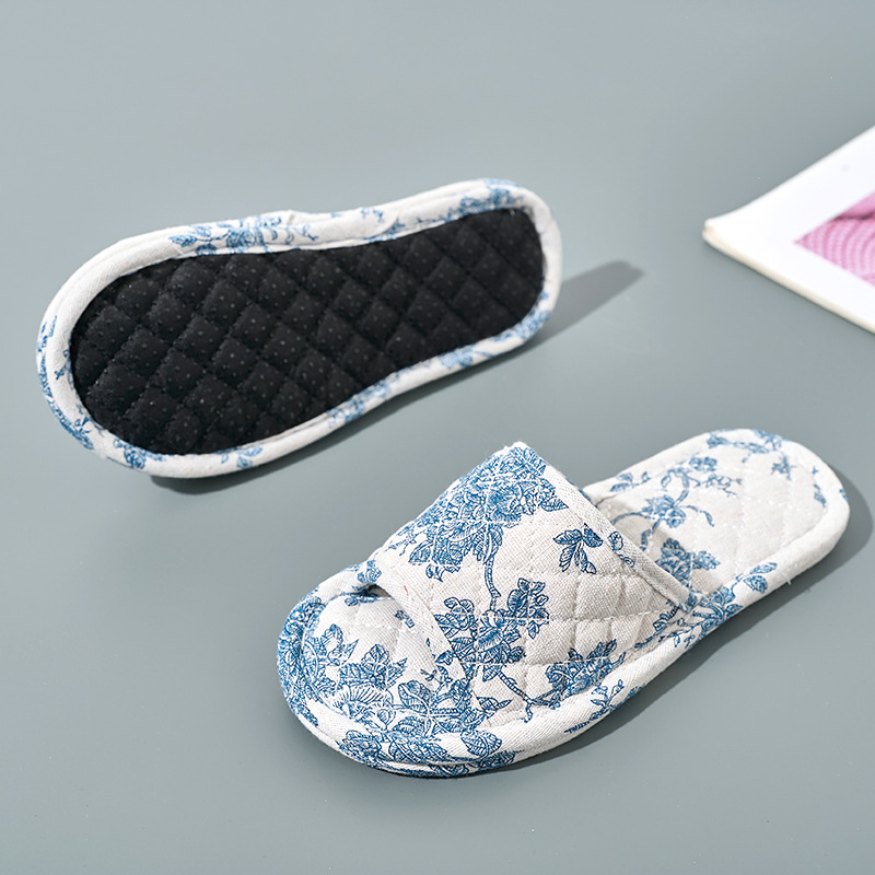 Chinese-style Blue-and-White Porcelain Double-Layer Thickened Fabric Slippers foto 5
