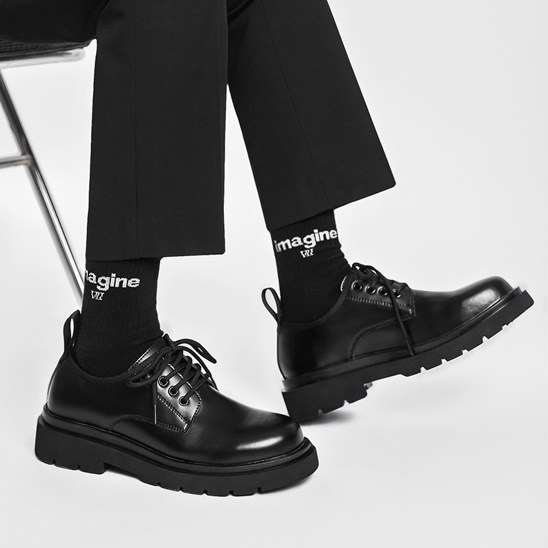 Men's British-style Thick-soled Korean-style Black Leather Shoes