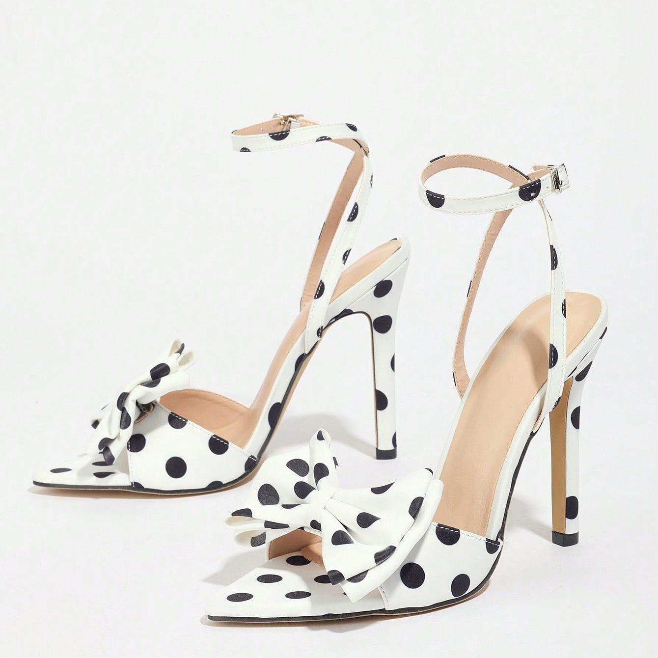 Elegant High-end Silk Heels With A Delicate Polka-dot Pattern And A Refined Bowsoft Graceful And Utterly Sophisticated