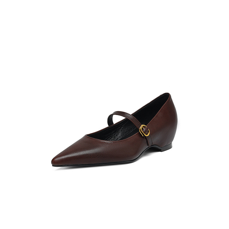 French Retro Sheepskin Pointed Toe Pumps Women's Shallow Mouth foto 4
