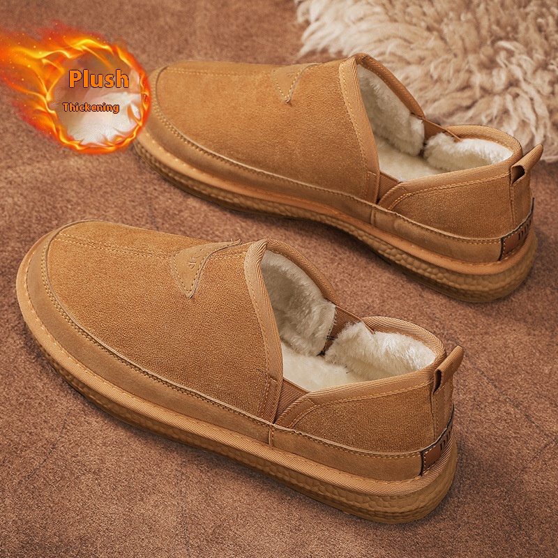V-cut Fleece Snow Boots Winter Warm Round-toed Suede Ankle Boot Fashion Simple Non-slip Flat Cotton Shoes For Men foto 2