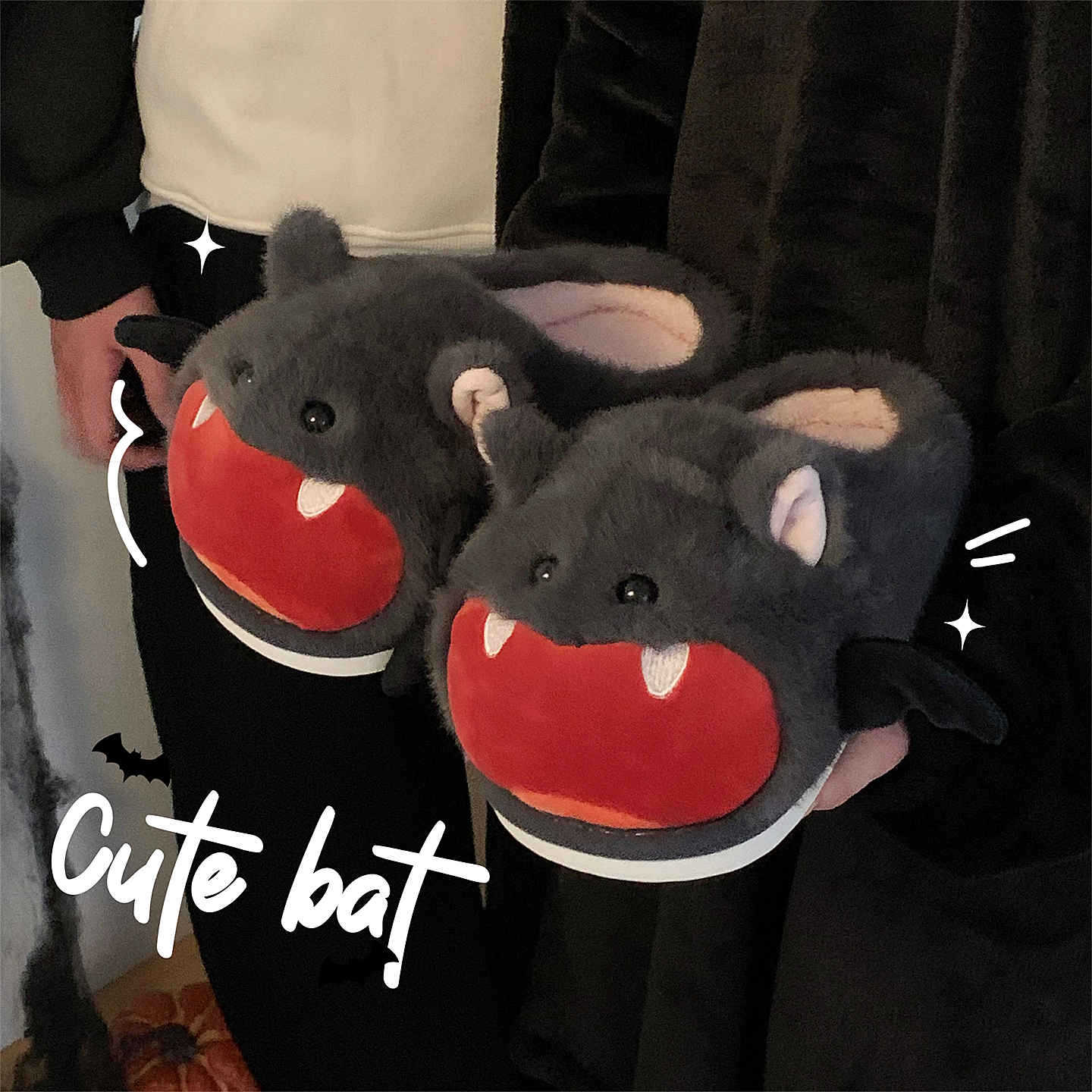 Cute Bat Halloween Personality Ins Cotton Slippers foto 4