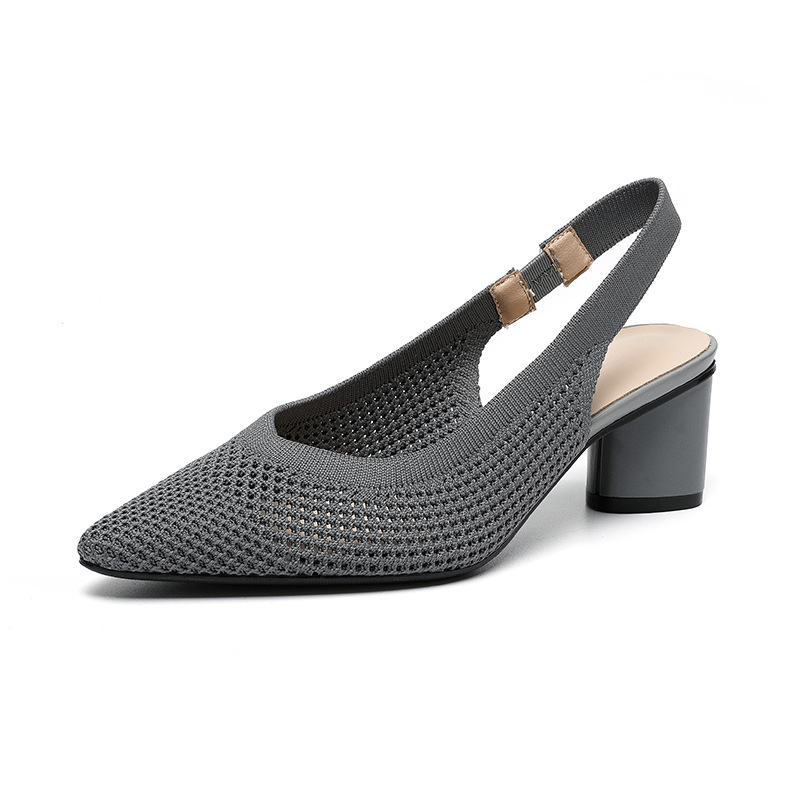 Hollow-out Knitted Closed Toe Back Empty Strap Sandals Pointed Toe foto 5