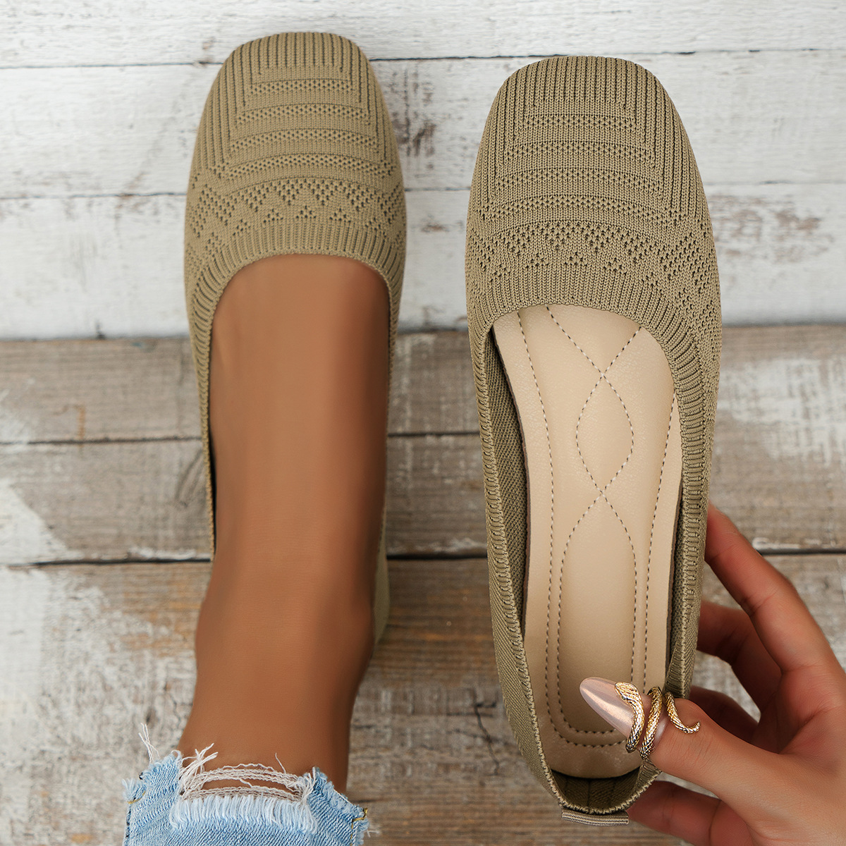Women's Knitted Plus Size Flying Woven Breathable One Pedal Shoes foto 5