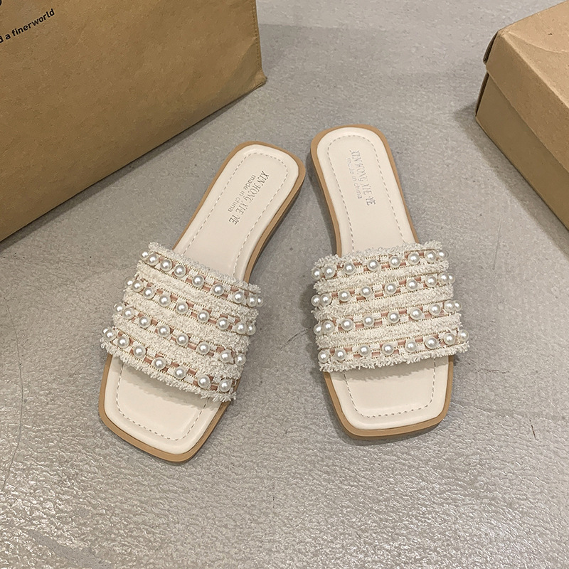 Pearl-embellished Flat Slide Sandals For Women foto 4