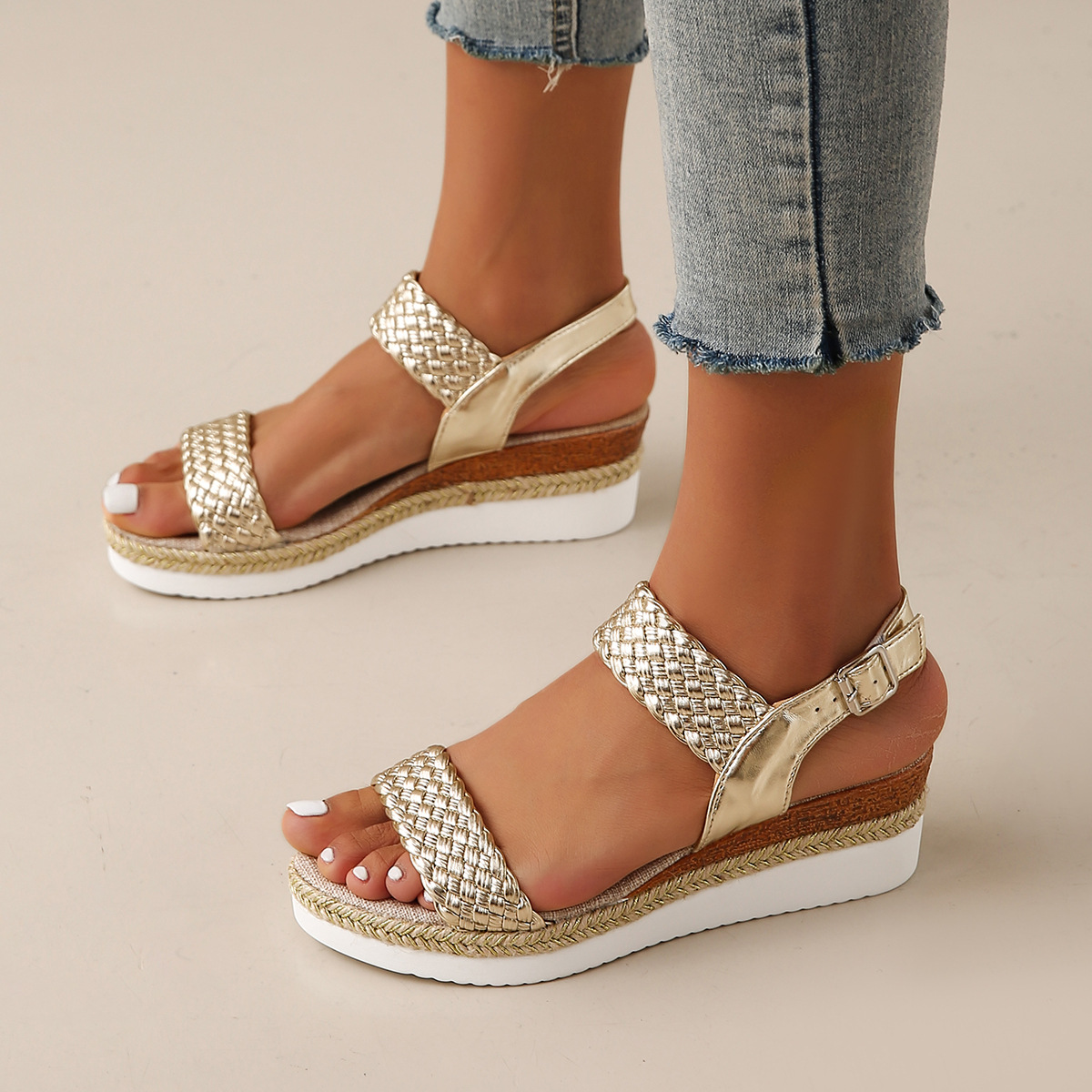 Fashionable Open-toe Round-toe Thick-soled High-heeled Slides For Outdoor Wear foto 4