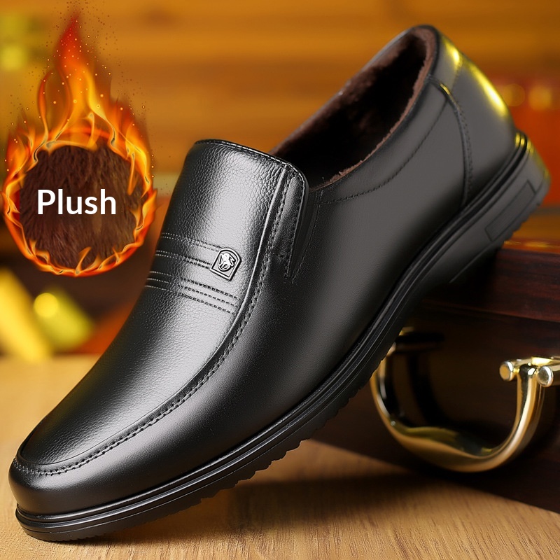 Men's Leather Genuine Flat Sole Round Toe Soft Sole Non-slip Casual Shoes For Middle-aged foto 3