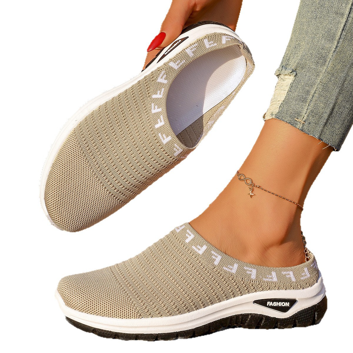 Baotou Semi-slip-on Casual Fashionable Versatile Chic Breathable Mesh Slip-on Pumps foto 5
