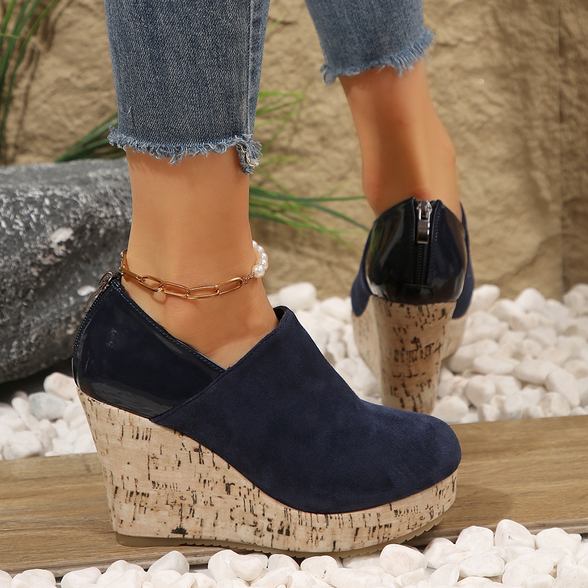 Women's Wedge Heels Spring New Arrival Suede And Leather Patchwork Design foto 3