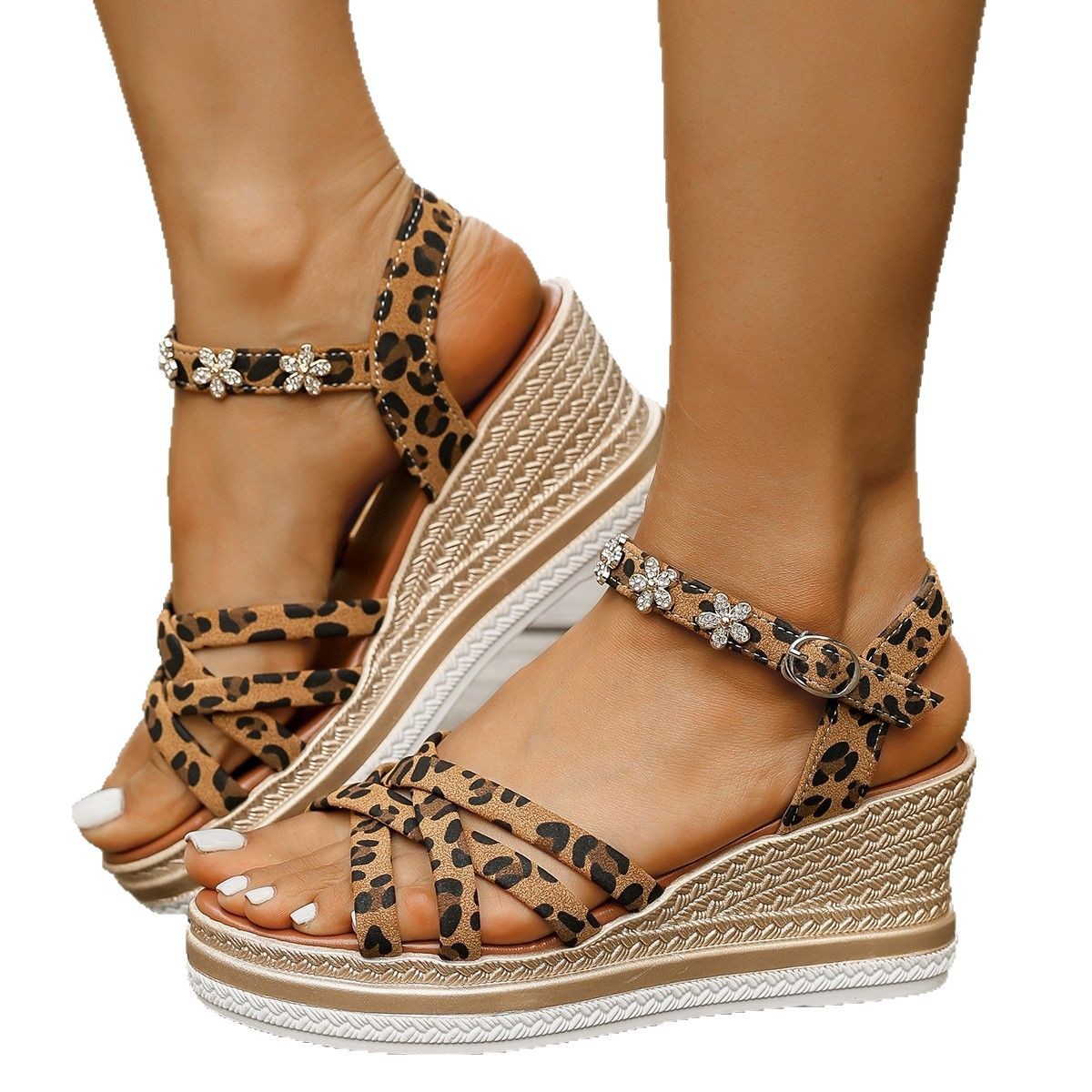 Suede Platform Ankle Buckle Open Toe Sandals For Women foto 3