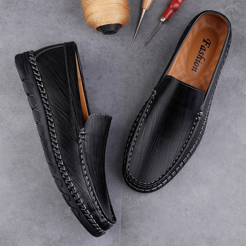 Men's Leather Round Toe Casual Shoes Breathable Soft Bottom foto 4