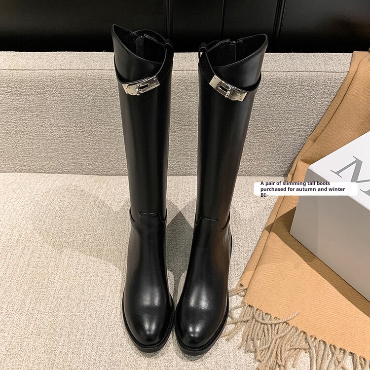First Layer Cowhide Lock Knight Boots Big Tube Circumference Genuine Leather Below The Knee High Boots foto 2