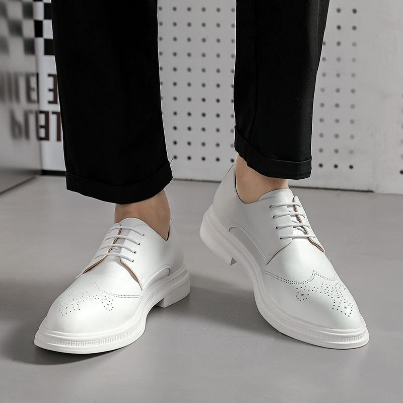 Men's Shoes British Formal Business Leather Shoes White Pointed Leather Shoes foto 5