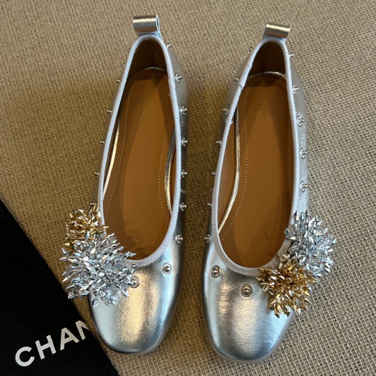 Diy Flower Rivet Mary Jane Shoes Shallow Mouth Flat Bottom foto 3