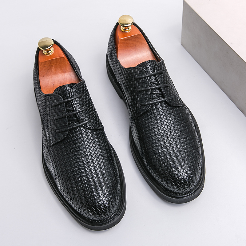 Plus Size 3D Woven Leather Shoes Men's Youth Platform British Shoes foto 2