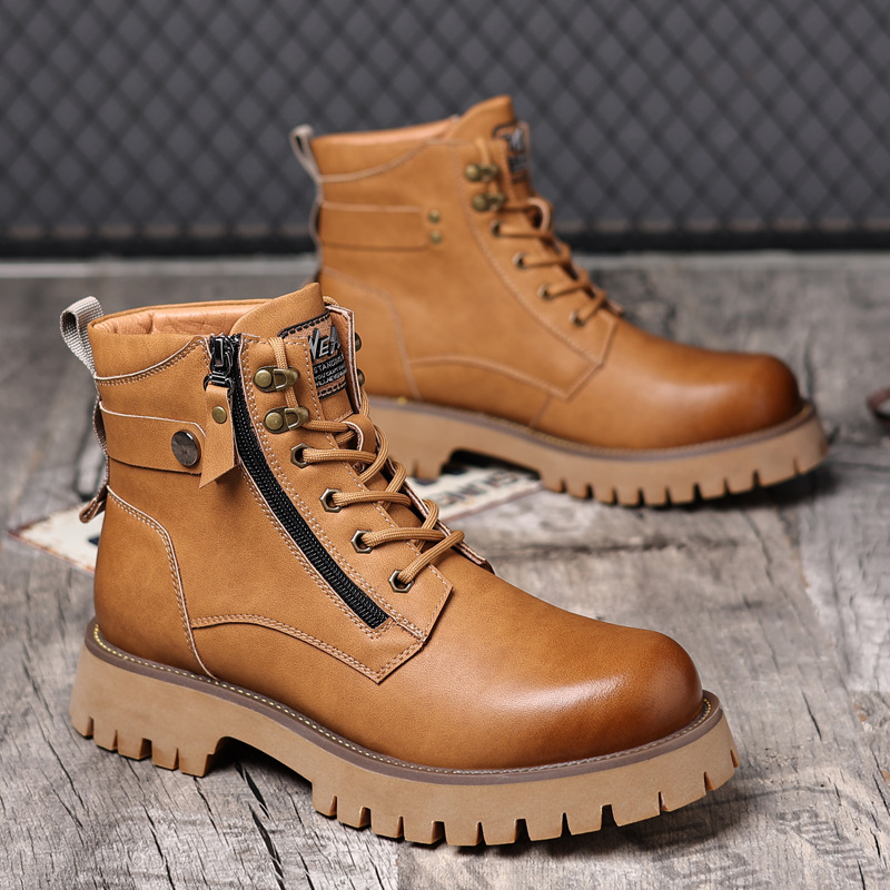 Men's High-top Velvet Thermal Height Increasing Leather Boots foto 2