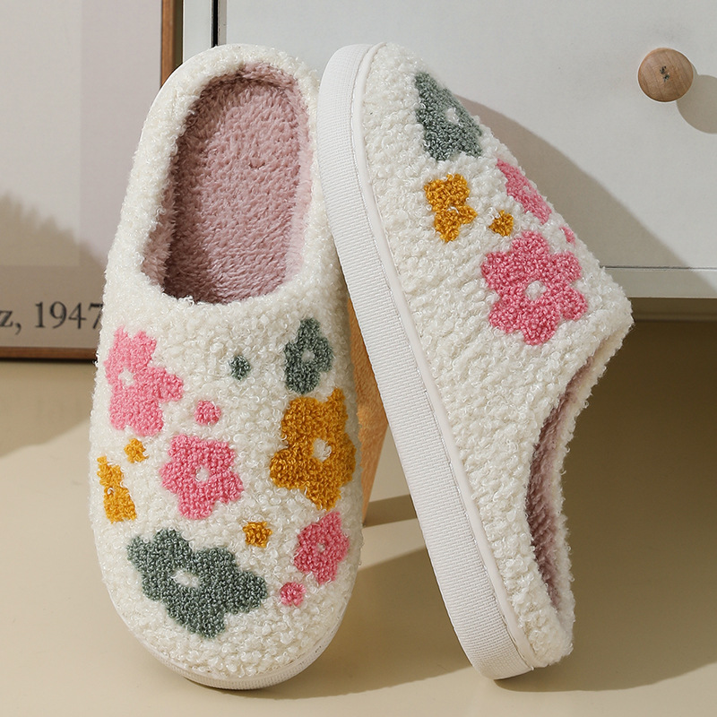 Warm Indoor Comfortable Colorful Flowers Cotton Slippers foto 3